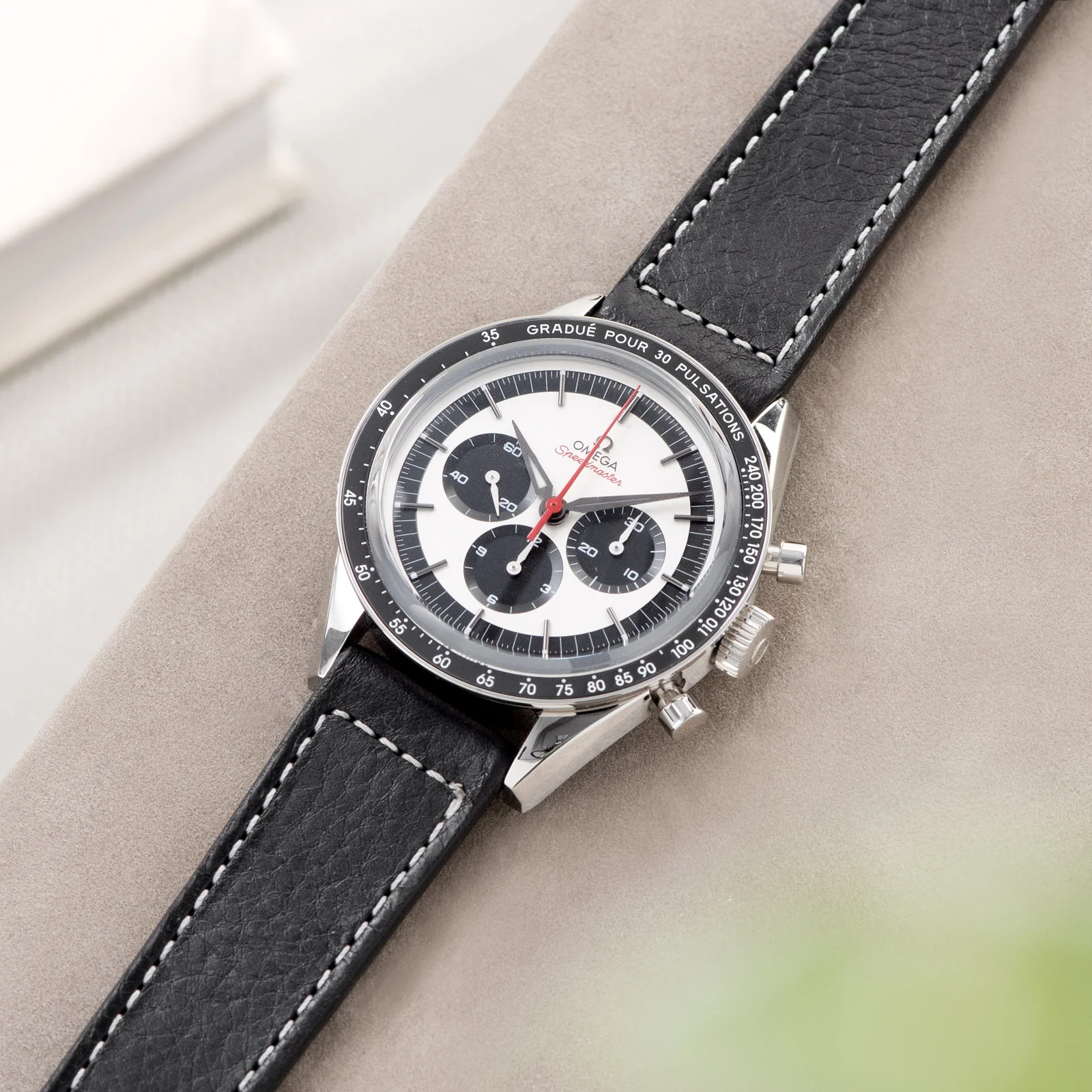 Black Boxed Stitch Leather Watch Strap - Image 3