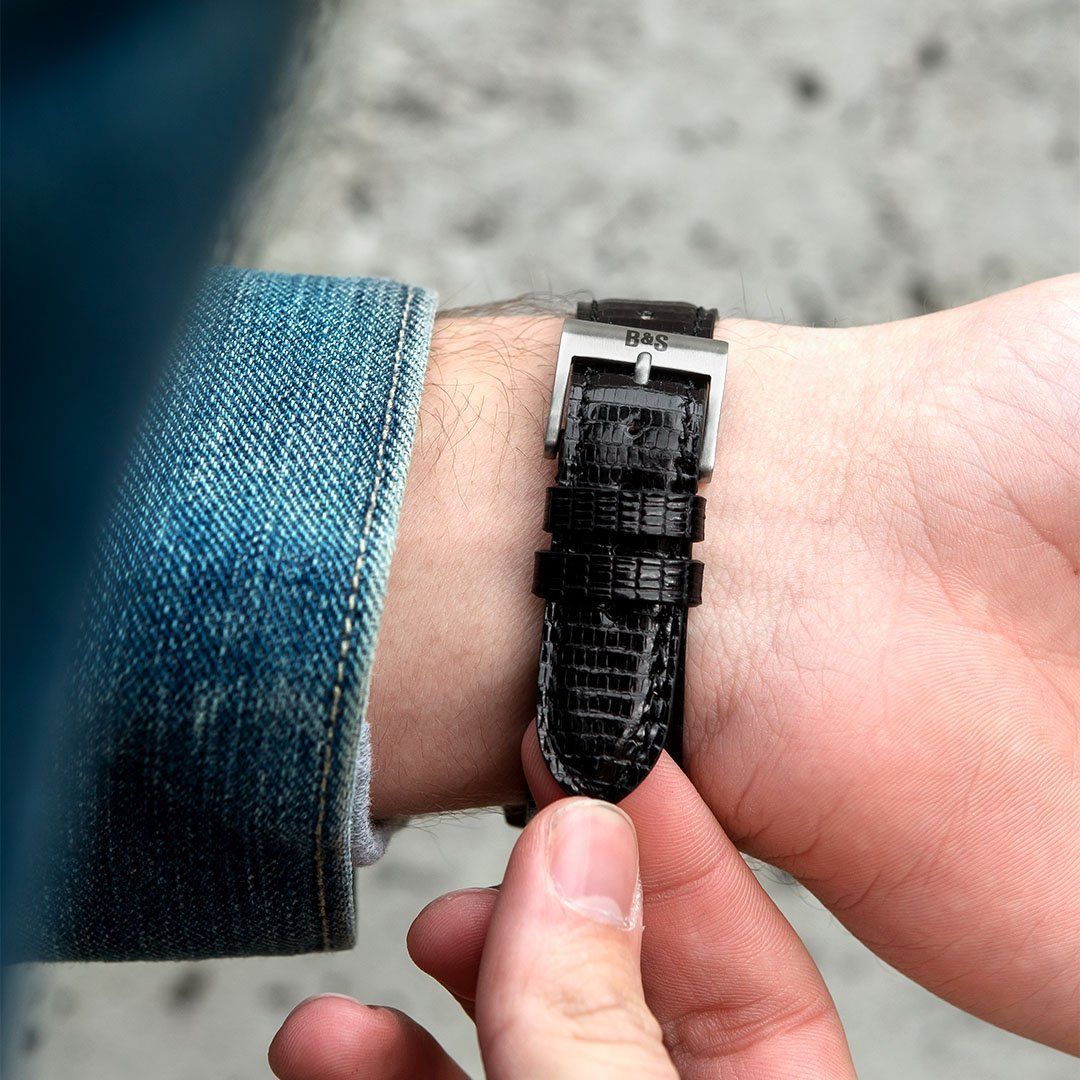 Brilliant Black Lizard Leather Watch Strap - Image 6