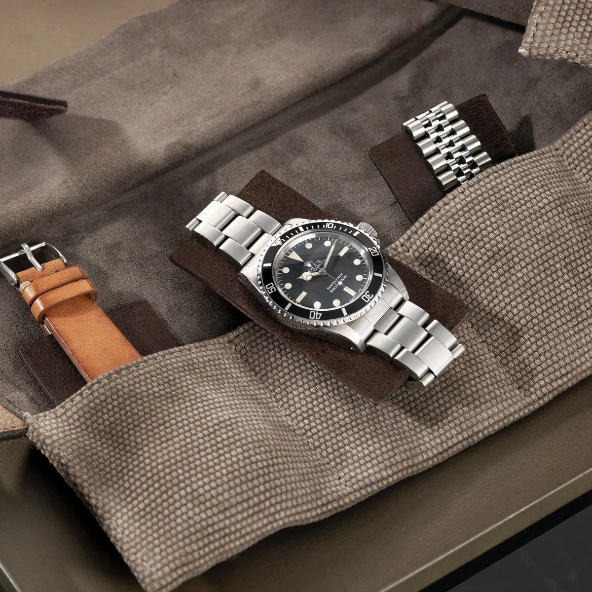 Grey Canvas 6 Watches Leather Roll - Image 9