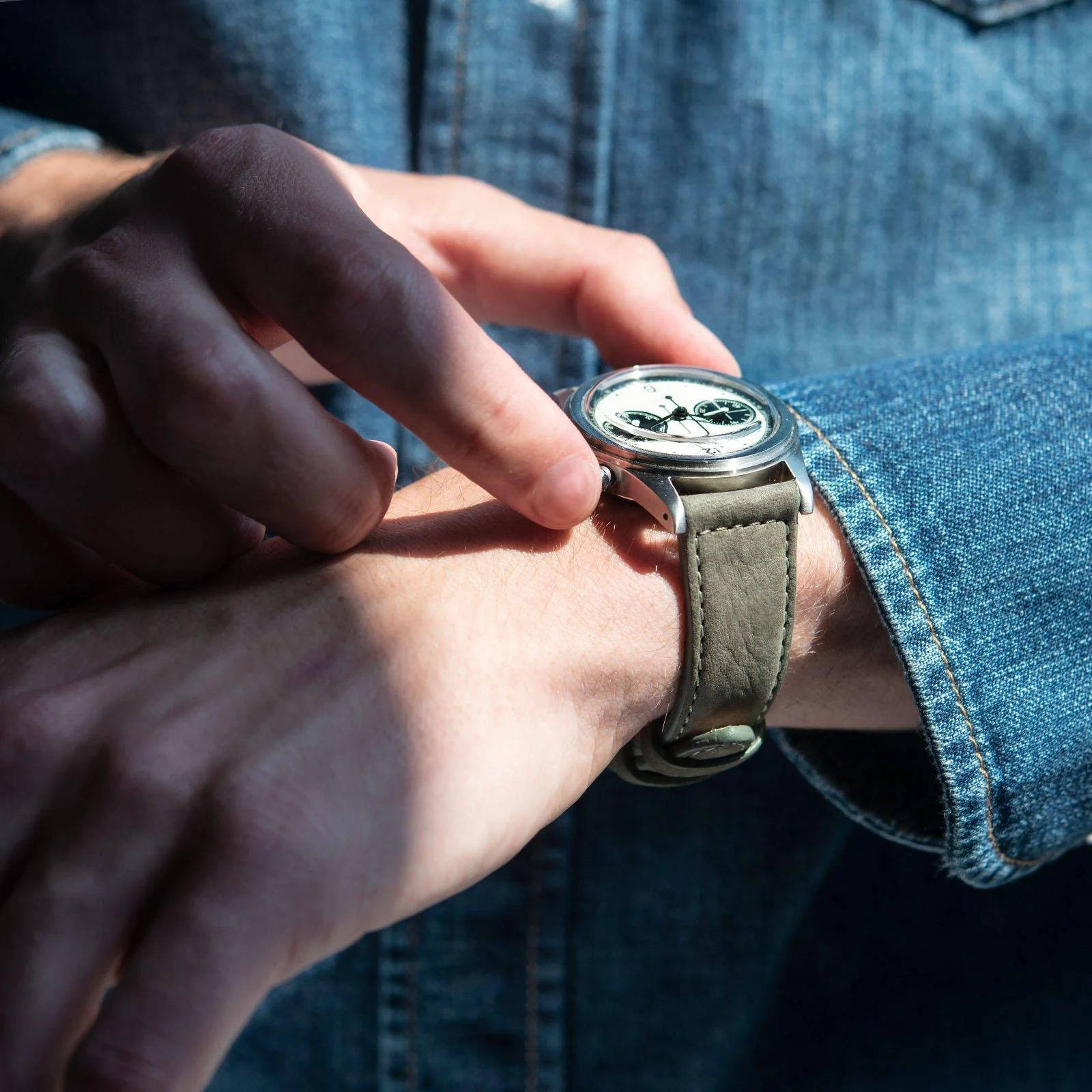 Olive Grey Nubuck Leather Watch Strap - Image 5