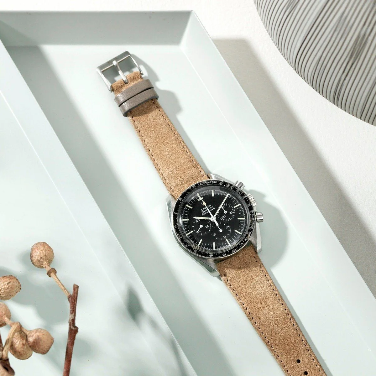 Refined Light Brown Suede Watch Strap - Image 9