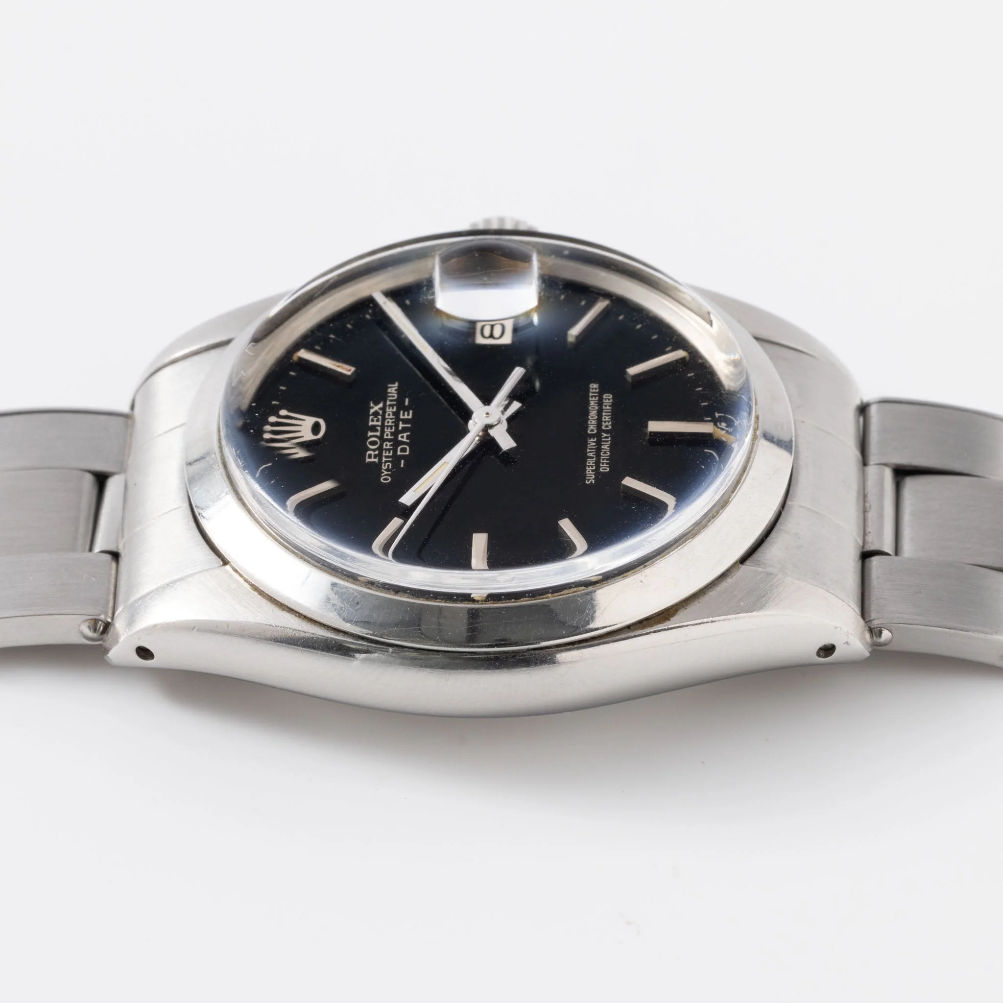 Rolex Oyster Perpetual Date Black Dial Silver Print "Upside Down" Ref 1500 - Image 7